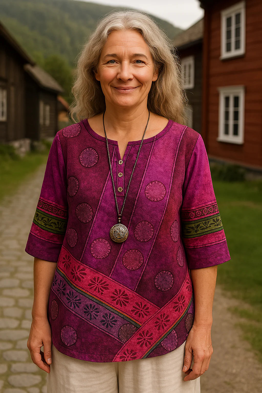Embla | Comfortable and colourful top with half-length sleeves