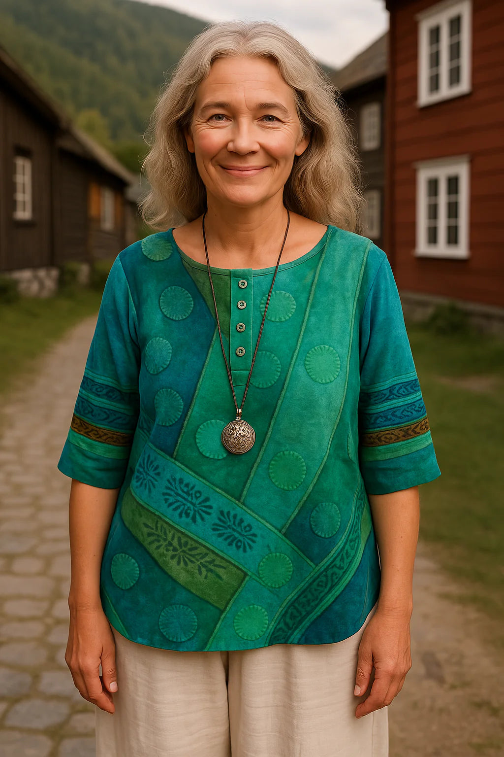 Embla | Comfortable and colourful top with half-length sleeves