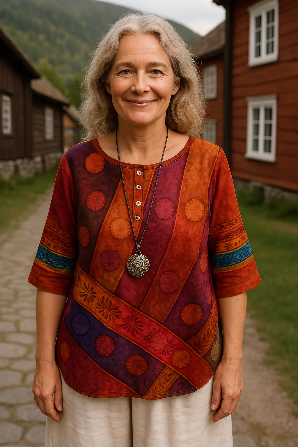 Embla | Comfortable and colourful top with half-length sleeves